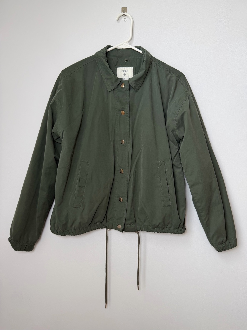 Forever 21 Lightweight Jacket Green Snap Down Size Medium
